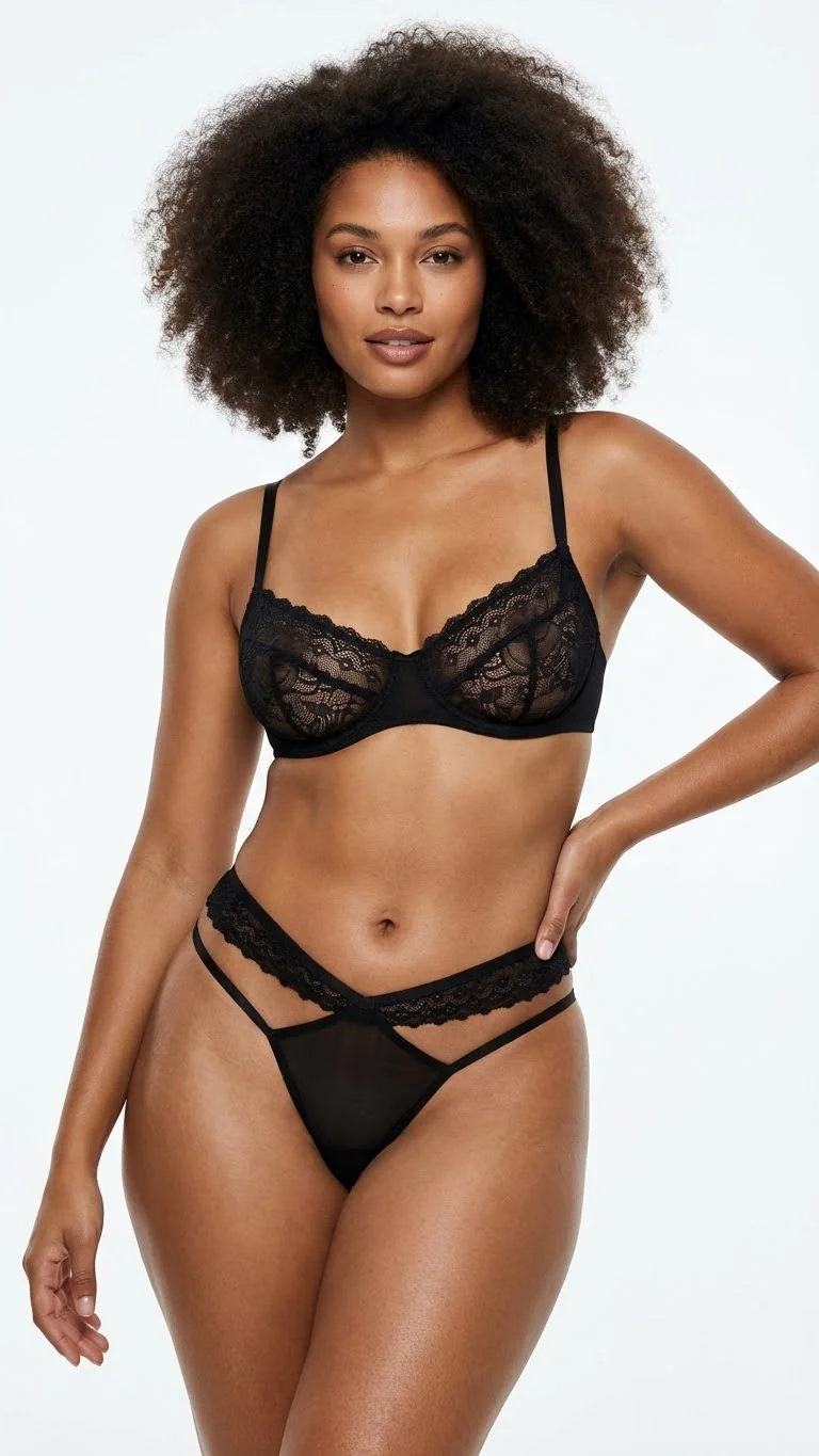 Siyah Dantel Bel Bantlı Tanga - Fantezi Tasarım Detayı